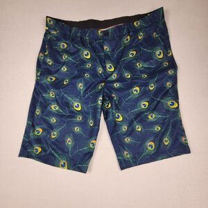 Hreski Performance Golf Shorts‎ Men's Sz 42 x 12 Peacock Crazy Loud